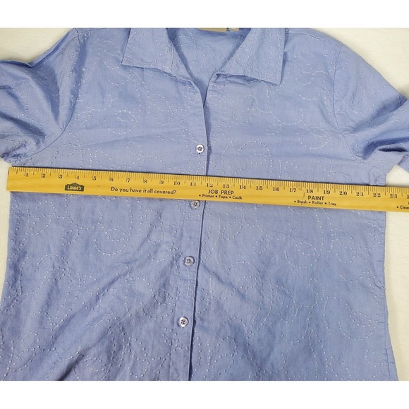 Croft & Barrow Womens XL Blue Linen Blend Embroidered 3/4 Sleeve Button Up Shirt - Picture 9 of 10
